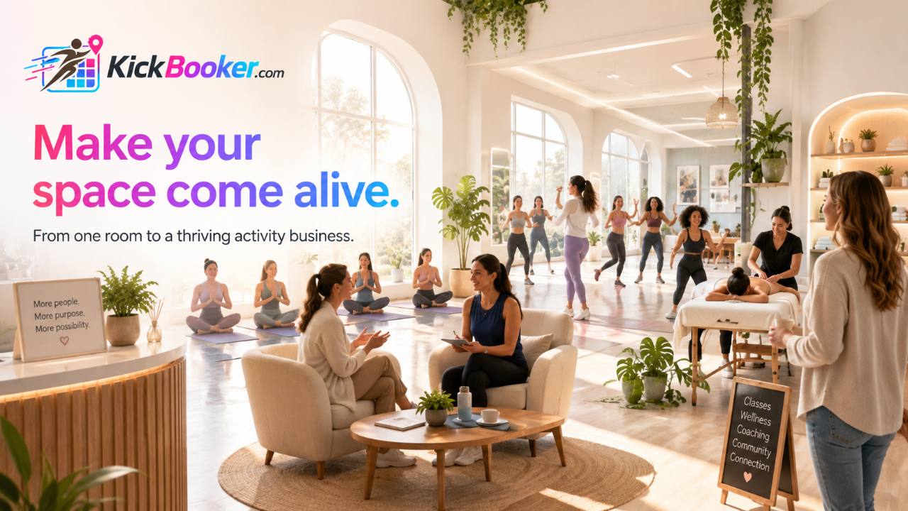 Activity space with providers and clients using the room throughout the day